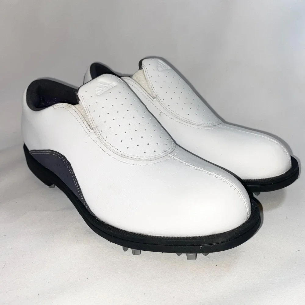 Adidas Slip On Golf Shoes White Grey Cleated Leather 679281‎ Womens Size 6
